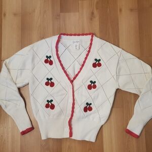 Jessica Simpson Cream Cardigan with Red Cherry Design